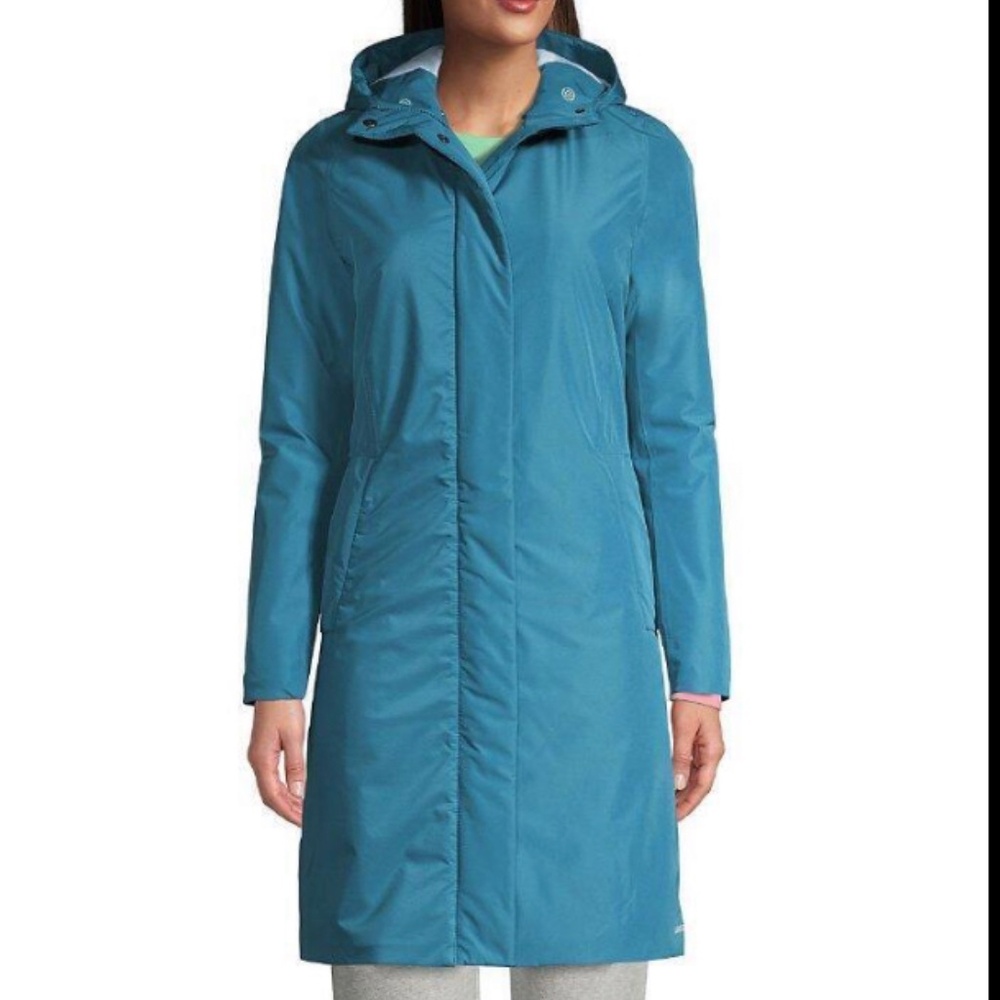 Land’s End Insulated Raincoat Sunwashed Teal Blue NWT